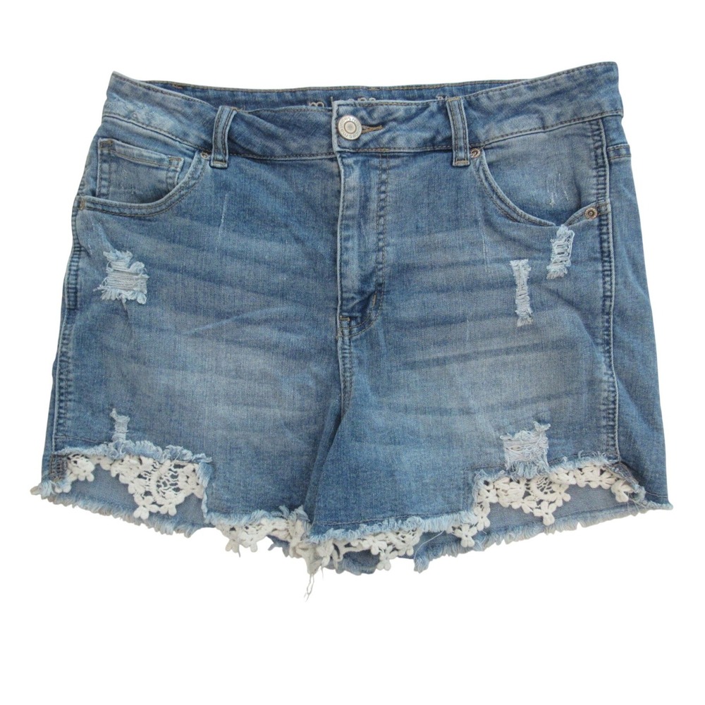 M by Maurices Size 12 Distressed Denim Shorts Crochet Floral Boho Festival